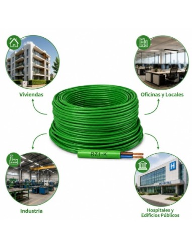 Cable RZ1-K 2x6mm² Libre de Halógenos 0,6/1kV Verde 25m