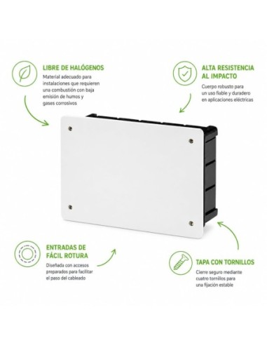 Caja de Registro Empotrada 200x130x60mm Tapa Tornillos 6 Entradas