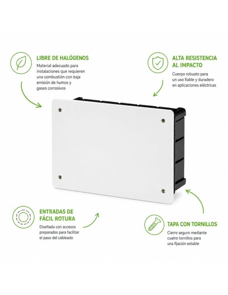 Caja de Registro Empotrada 200x130x60mm Tapa Tornillos 6 Entradas