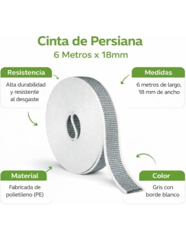 Cinta Persiana Enrollable Gris 18mm x6m