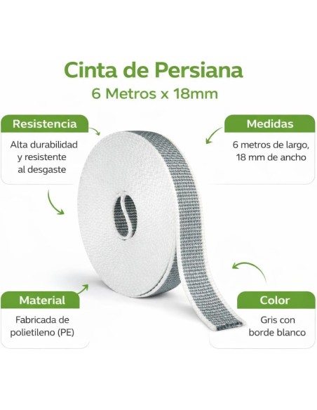 Cinta Persiana Enrollable Gris 18mm x6m