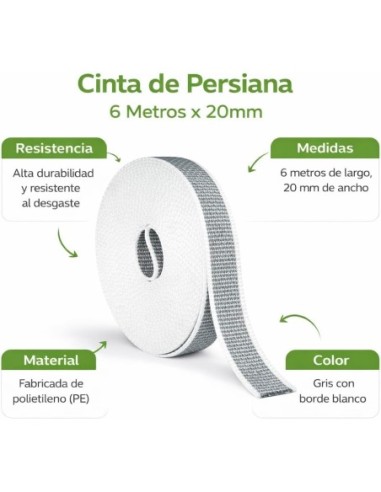 Cinta Persiana Enrollable Gris 20mm x6m
