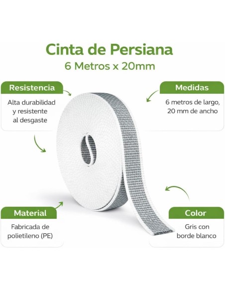 Cinta Persiana Enrollable Gris 20mm x6m