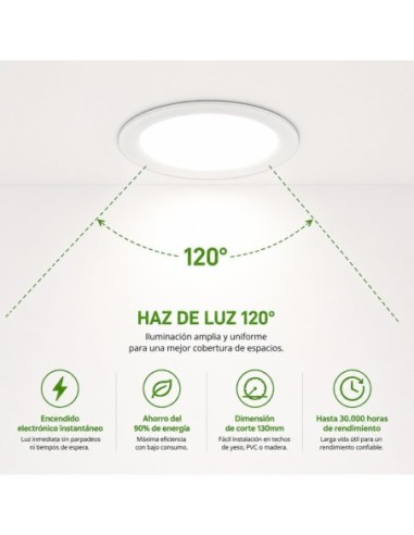 Downlight LED Empotrable 9W 880lm Luz Neutra 4200K Corte 130mm Matel
