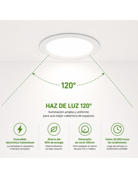 Downlight LED Empotrable 9W 880lm Luz Neutra 4200K Corte 130mm Matel