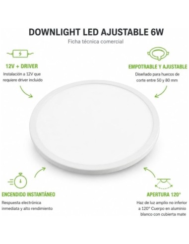Downlight LED Empotrable 6W 550lm Corte Ajustable 50-80mm 4000K Matel