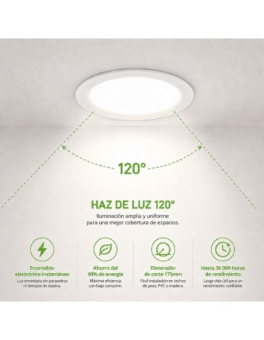 Downlight LED Empotrado 15W 1500lm Luz Fría 6400K Corte 175mm