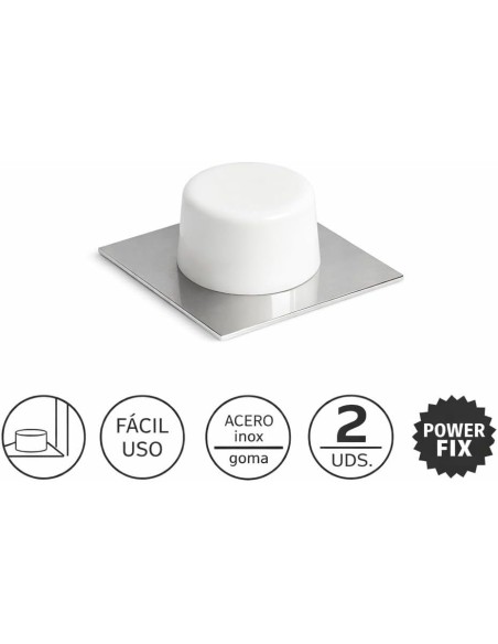 Tope Puerta Suelo Adhesivo Blanco 43x43mm Inox Goma x2