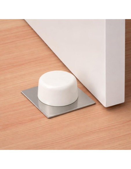 Tope Puerta Suelo Adhesivo Blanco 43x43mm Inox Goma x2