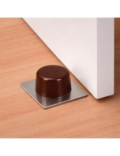 Tope Puerta Suelo Adhesivo Marrón 43x43mm Inox Goma x2 2