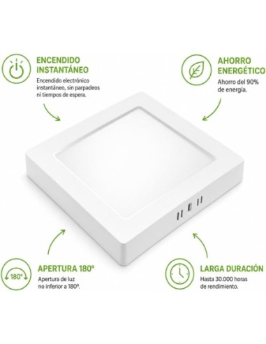Plafón LED Cuadrado Superficie 18W 1980lm Luz Fría 6500K 214x214mm