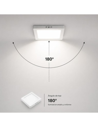 Plafón LED Cuadrado Superficie 18W 1980lm Luz Fría 6500K 214x214mm