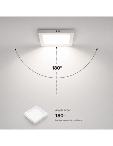 Plafón LED Cuadrado Superficie 18W 1980lm Luz Fría 6500K 214x214mm