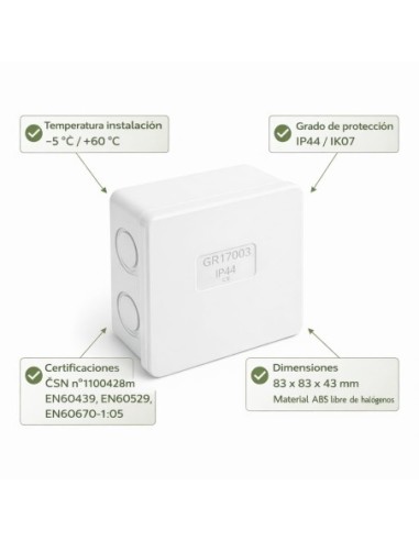 Caja Derivación 83x83x43mm IP44 IK07 6 Entradas Gris