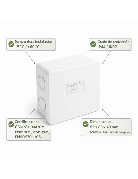 Caja Derivación 83x83x43mm IP44 IK07 6 Entradas Gris