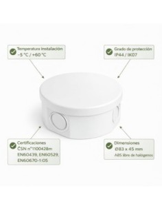 Caja Derivación Circular Ø83x45mm IP44 IK07 4 Entradas Gris 2