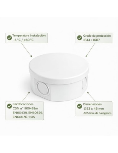 Caja Derivación Circular Ø83x45mm IP44 IK07 4 Entradas Gris