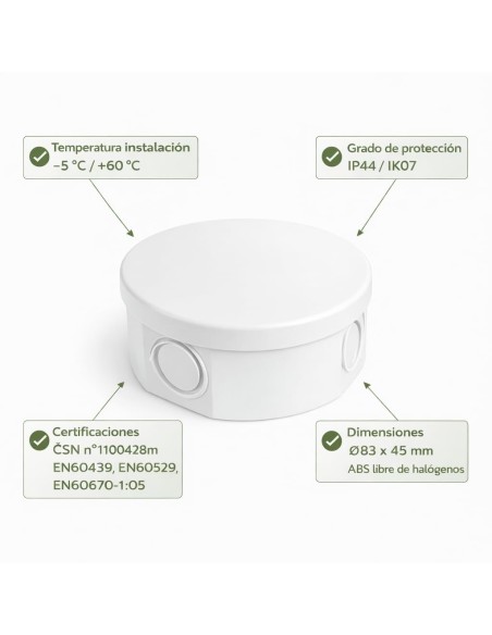 Caja Derivación Circular Ø83x45mm IP44 IK07 4 Entradas Gris