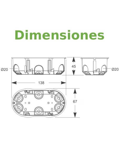 Caja Empotrar Doble Pladur 67x45mm ABS IK07 IP20 Famatel
