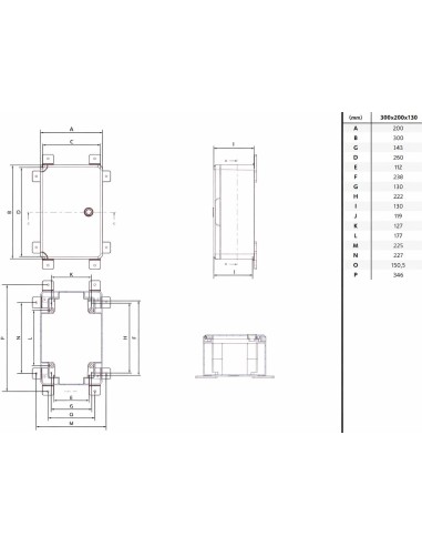 Armario Eléctrico Estanco 200x300x130MM IP65 IK08 ABS con Puerta Gris