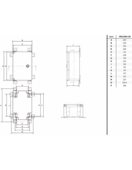 Armario Eléctrico Estanco 200x300x130MM IP65 IK08 ABS con Puerta Gris