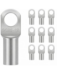Terminal Tubular Cobre 25mm² Ojal M12 10 Uds para Batería Coche Moto
