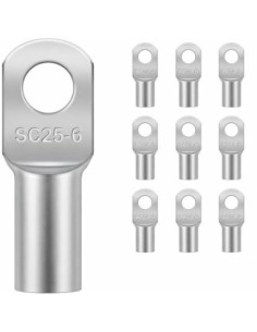 Terminal de Cobre Tubular 25mm² Ojal M6 10 Uds para Crimpado