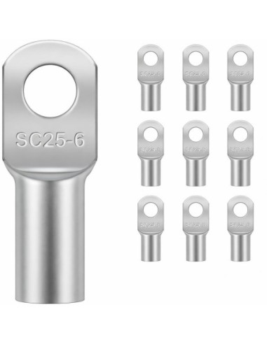 Terminal Tubular Cobre 25mm² Ojal M6 x10 Batería Coche Moto