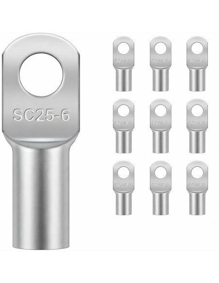 Terminal Tubular Cobre 25mm² Ojal M6 x10 Batería Coche Moto
