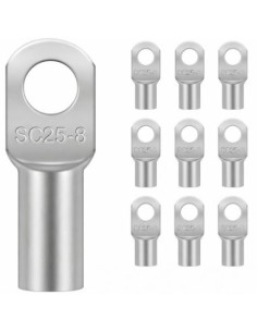 Terminal de Cobre Tubular 25mm² Ojal M8 10 Uds para Crimpado