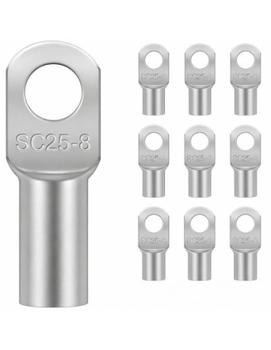 Terminal de Cobre Tubular 25mm² Ojal M8 10 Uds para Crimpado