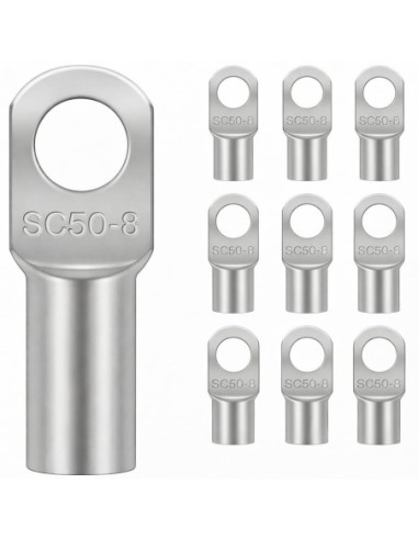 Terminal de Cobre Tubular 50mm² Ojal M8 10 Uds para Crimpado