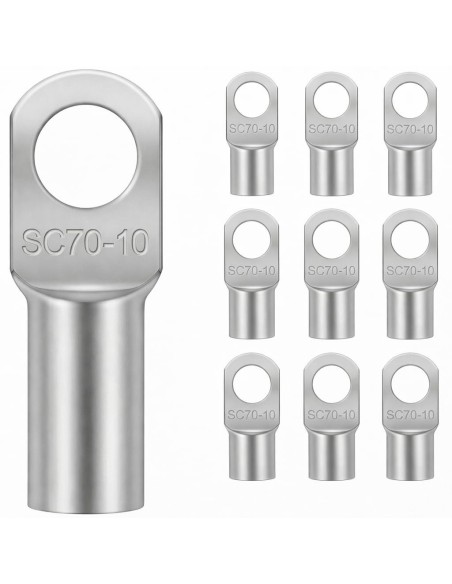 Terminal Tubular Cobre 70mm² Ojal M10 10uds para Batería Coche Moto
