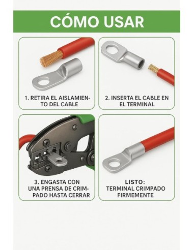 Terminal de Cobre Tubular 10mm² Ojal M10 10 Uds SC10-10