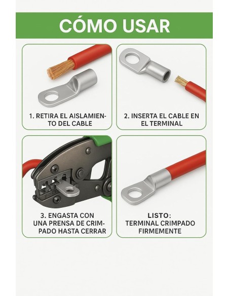 Terminal de Cobre Tubular 16mm² Ojal M8 SC16-8 10 uds
